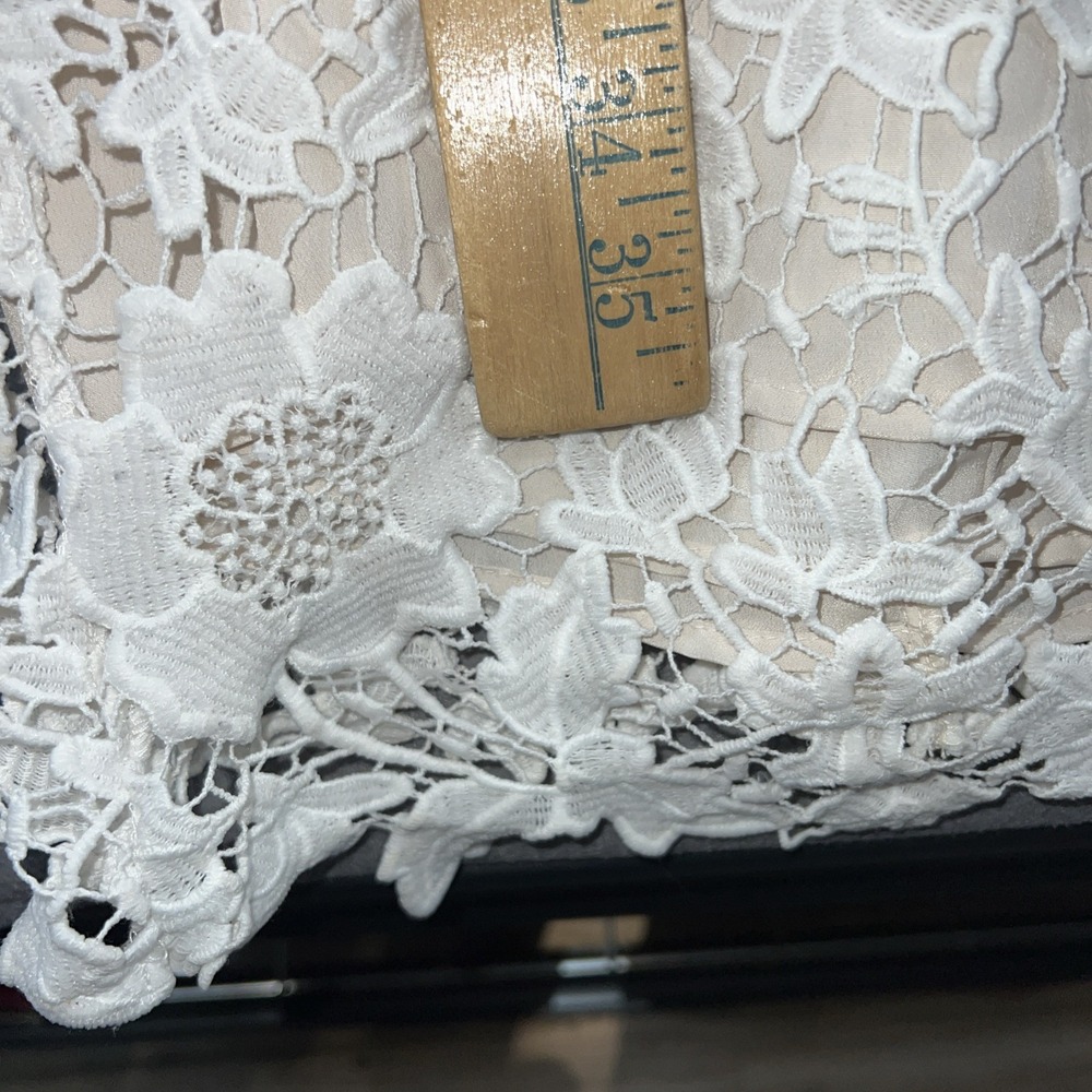 Luxology Dress Womens Sz 8 Ivory Lace Midi Cap Sleeve Zip Back - Picture 4 of 11